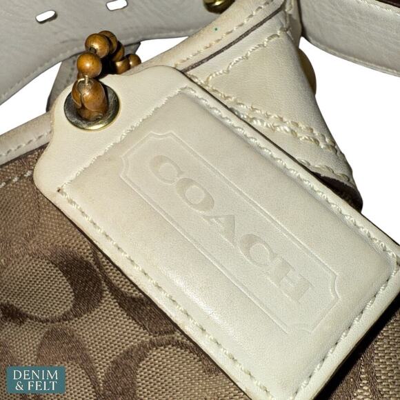 Coach Signature Canvas White Leather Trim Crossbody Shoulder Bag Lilac Lining - Picture 15 of 15